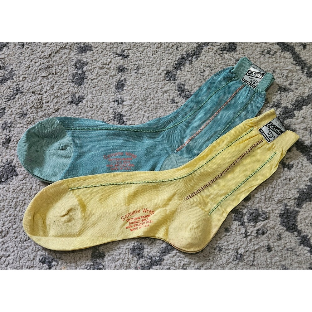 Vintage Genuine Wrap Garter Top Dress Socks Cotton Rayon Made in USA 2 Pairs